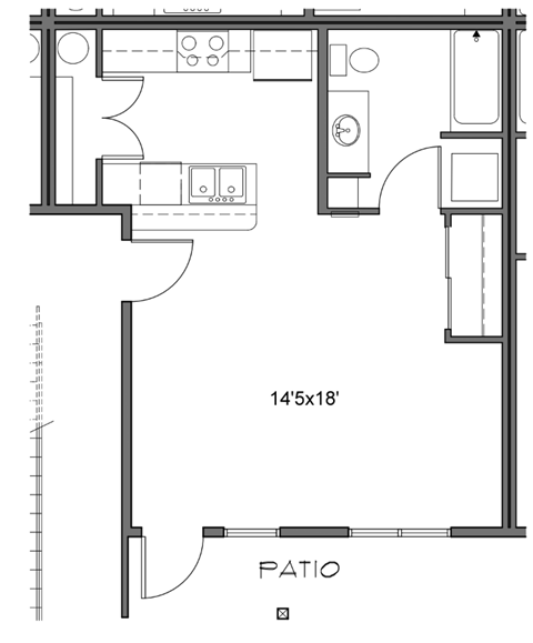 a floor plan of a small house with a bedroom and a living room